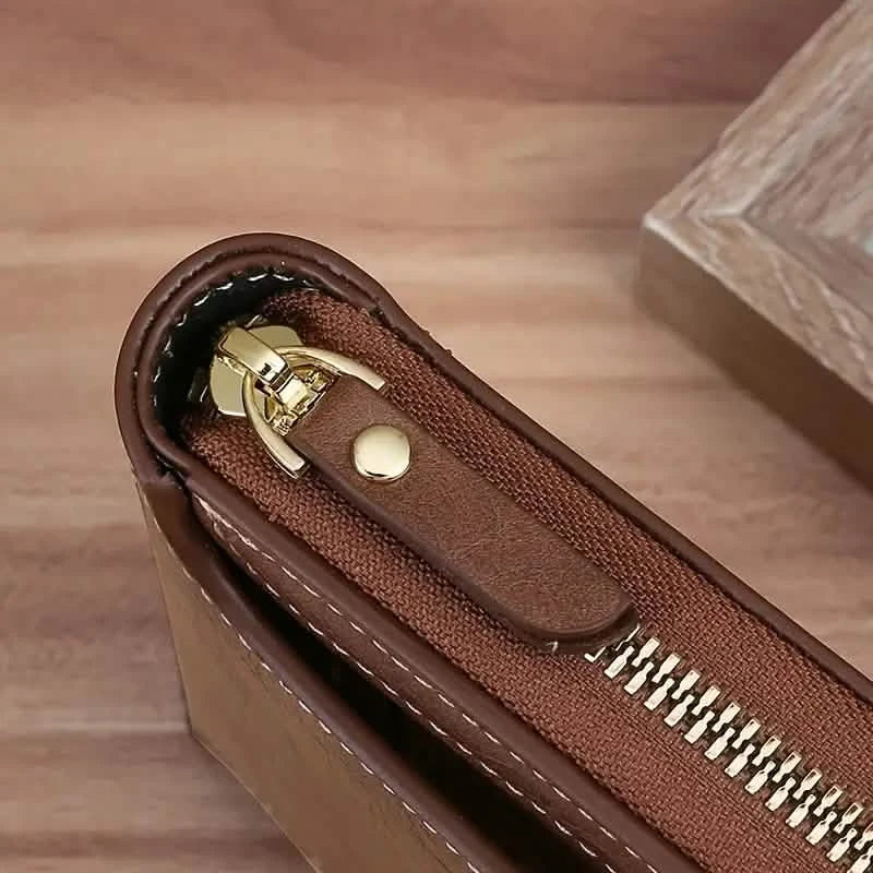 Men's PU Leather Solid Color Business Wallet, Card Holder With Zipper & Button DailySale