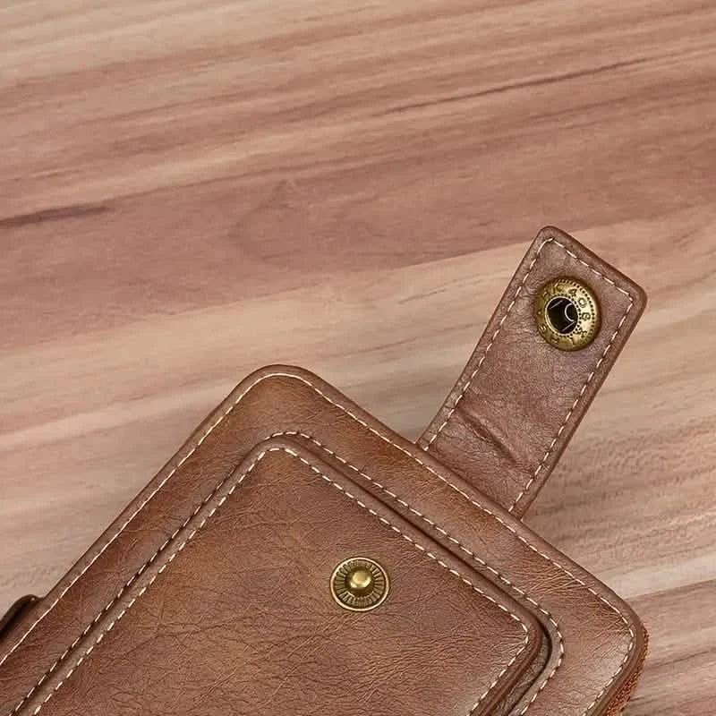 Men's PU Leather Solid Color Business Wallet, Card Holder With Zipper & Button DailySale