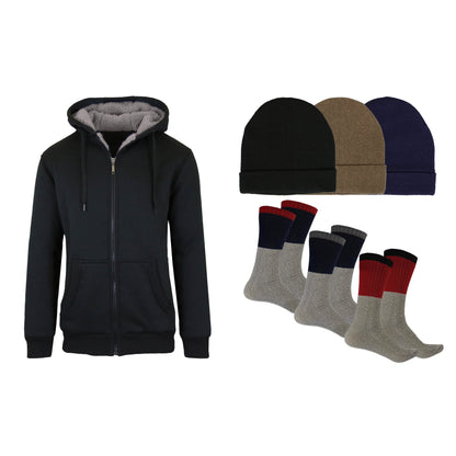 Men's Sherpa Hoodie, Fleece Lined Hat and Thermal Socks Gift Set DailySale