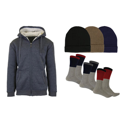 Men's Sherpa Hoodie, Fleece Lined Hat and Thermal Socks Gift Set DailySale
