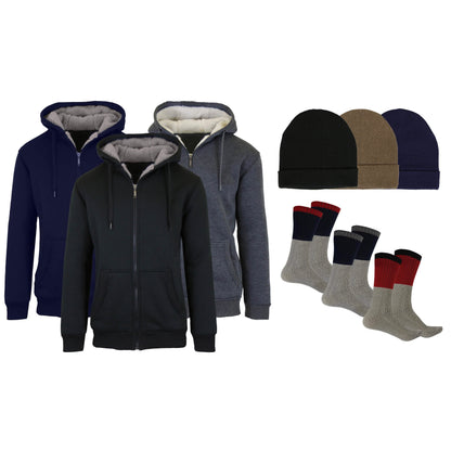 Men's Sherpa Hoodie, Fleece Lined Hat and Thermal Socks Gift Set DailySale