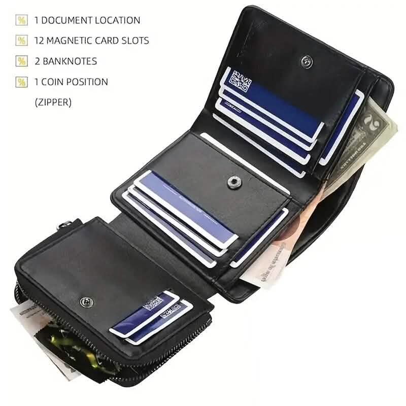 Men's Short Multi-Card Slots Tri-Fold Zipper Coin Pocket Wallet DailySale
