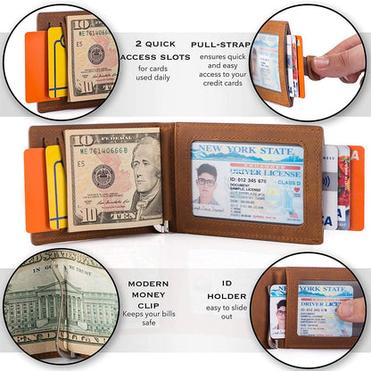 Men's Slim Leather Wallet with Money Clip Bifold Minimalist RFID Blocking Card DailySale