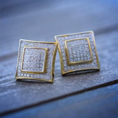 Men's Solid 14k Gold Large Square Lab Diamond Screw Back Earrings DailySale