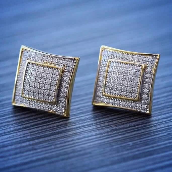 Men's Solid 14k Gold Large Square Lab Diamond Screw Back Earrings DailySale