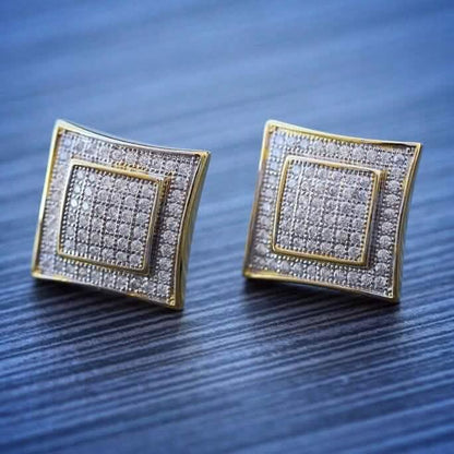 Men's Solid 14k Gold Large Square Lab Diamond Screw Back Earrings DailySale