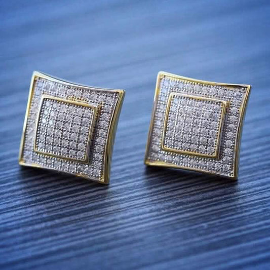 Men's Solid 14k Gold Large Square Lab Diamond Screw Back Earrings DailySale