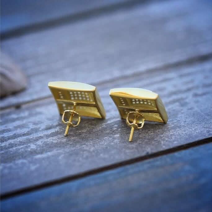 Men's Solid 14k Gold Large Square Lab Diamond Screw Back Earrings DailySale