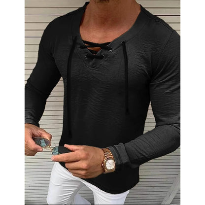 Men's Solid V Neck Long Sleeved Cotton Linen Shirt DailySale
