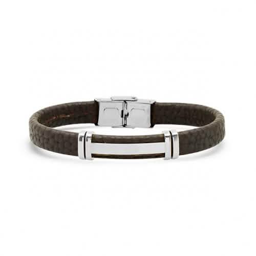 Men's Stainless Steel and Brown Leather ID Bracelet DailySale