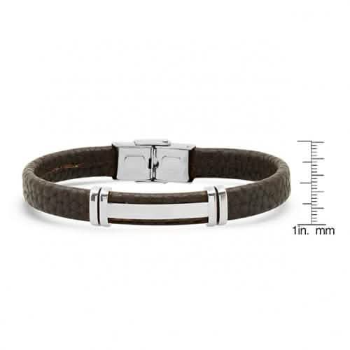 Men's Stainless Steel and Brown Leather ID Bracelet DailySale