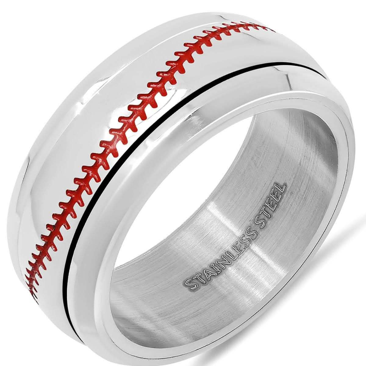 Men's Stainless Steel and Red Enamel Acceted Ring DailySale