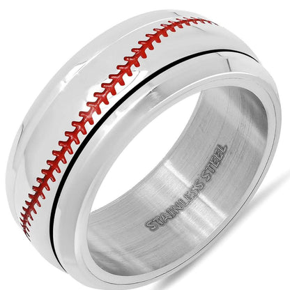 Men's Stainless Steel and Red Enamel Acceted Ring DailySale