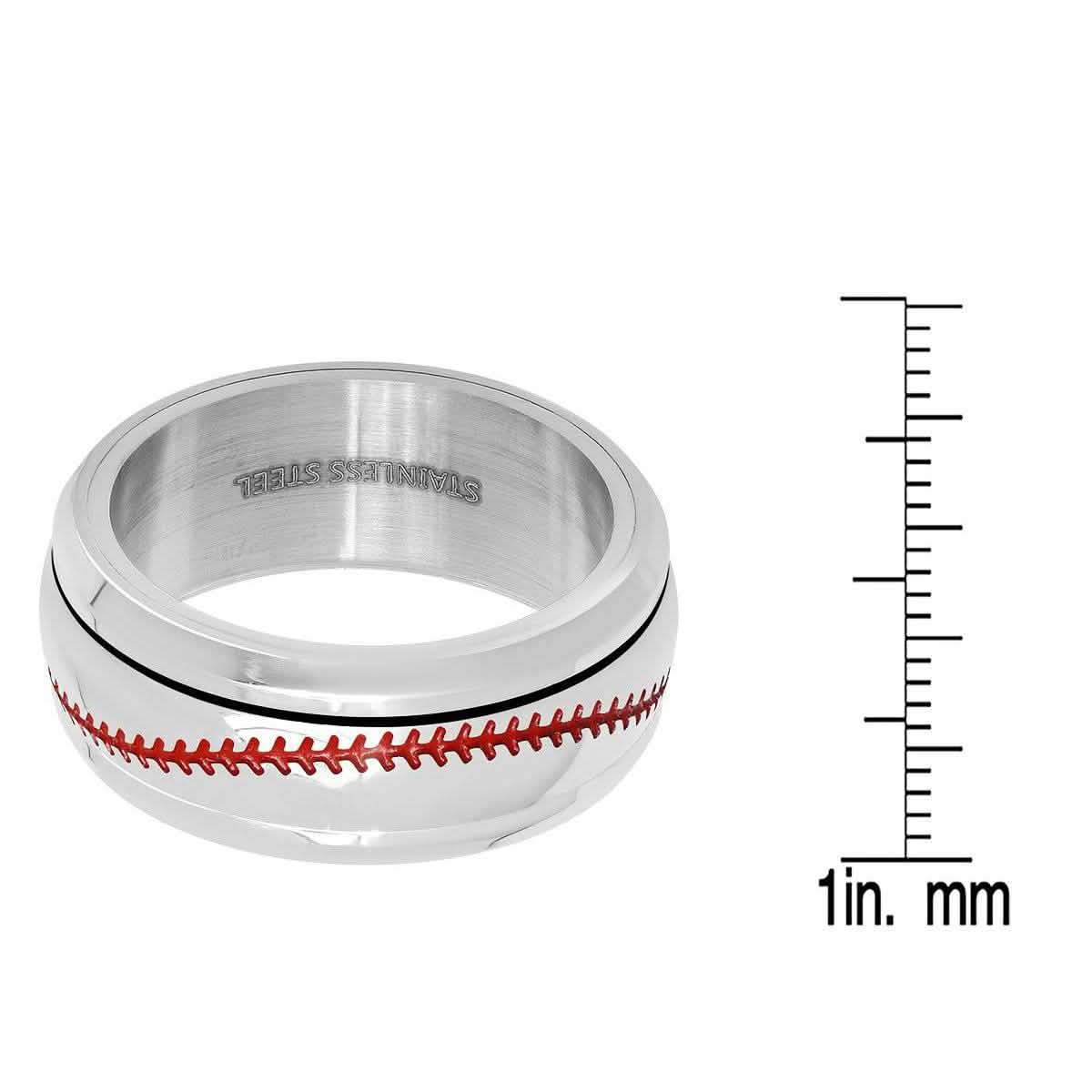 Men's Stainless Steel and Red Enamel Acceted Ring DailySale