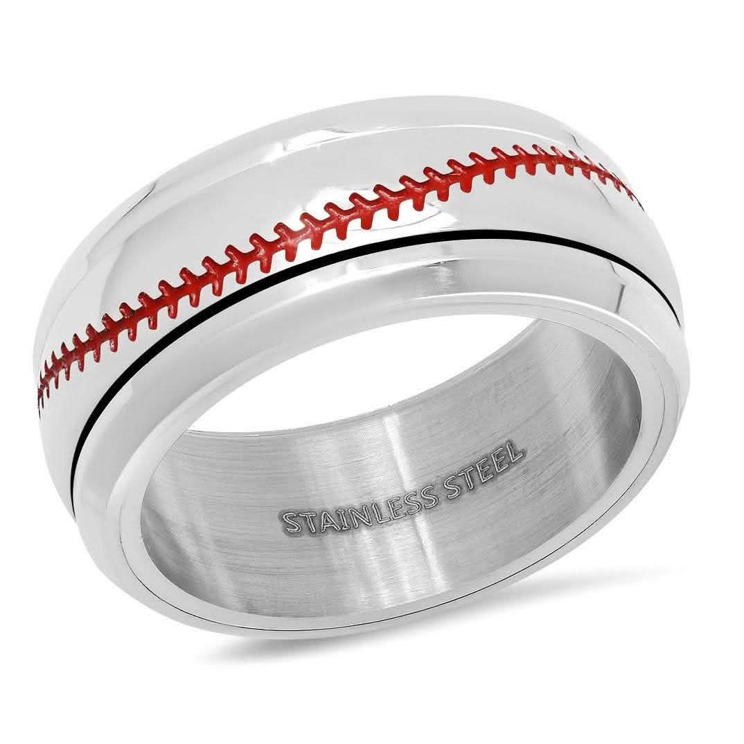 Men's Stainless Steel and Red Enamel Acceted Ring DailySale