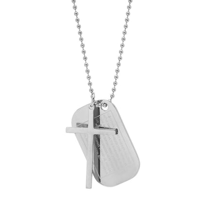 Men's Stainless Steel Cross and Our Father Prayer Dog Tag Pendants on Ball Chain DailySale