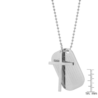 Men's Stainless Steel Cross and Our Father Prayer Dog Tag Pendants on Ball Chain DailySale
