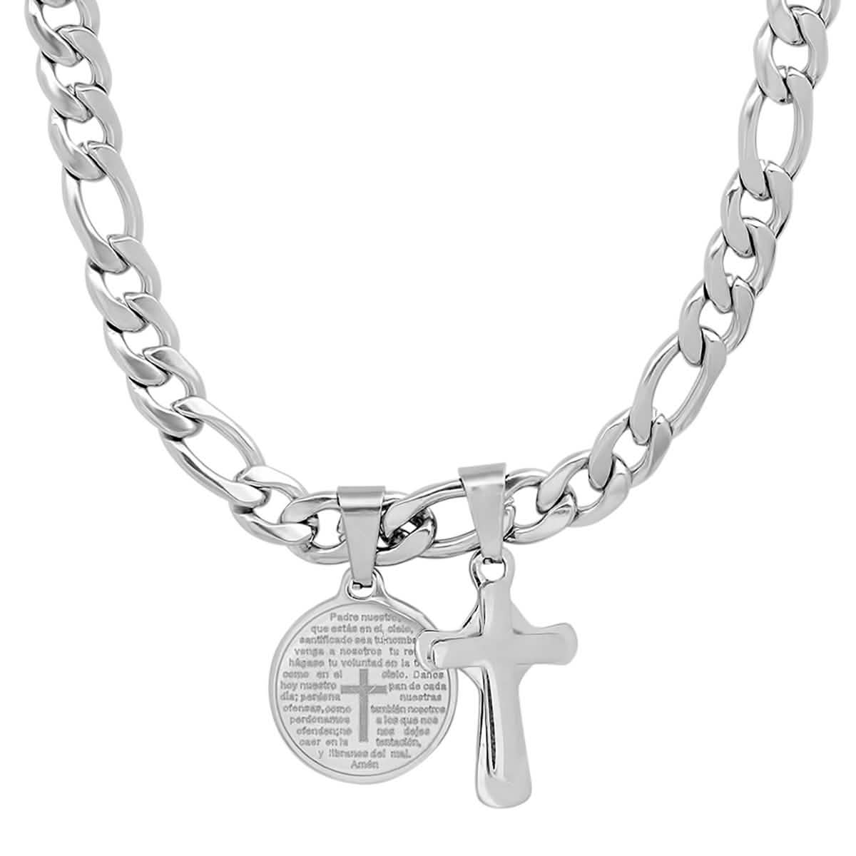 Men's Stainless Steel Cross and Our Father Prayer Round Pendant DailySale