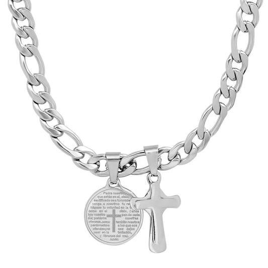 Men's Stainless Steel Cross and Our Father Prayer Round Pendant DailySale
