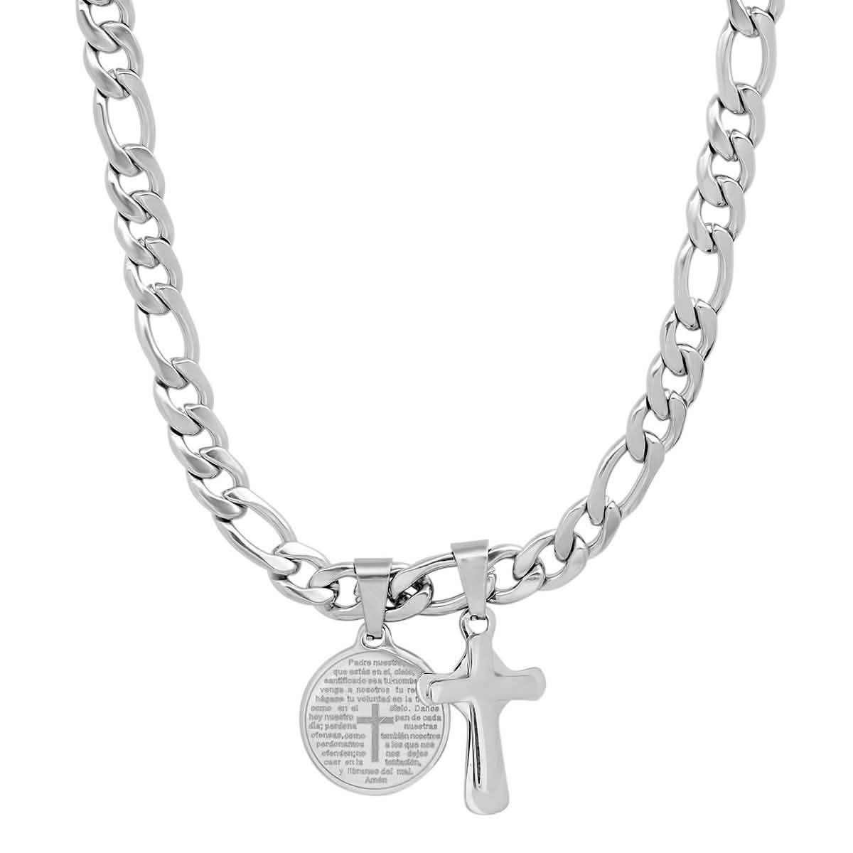 Men's Stainless Steel Cross and Our Father Prayer Round Pendant DailySale