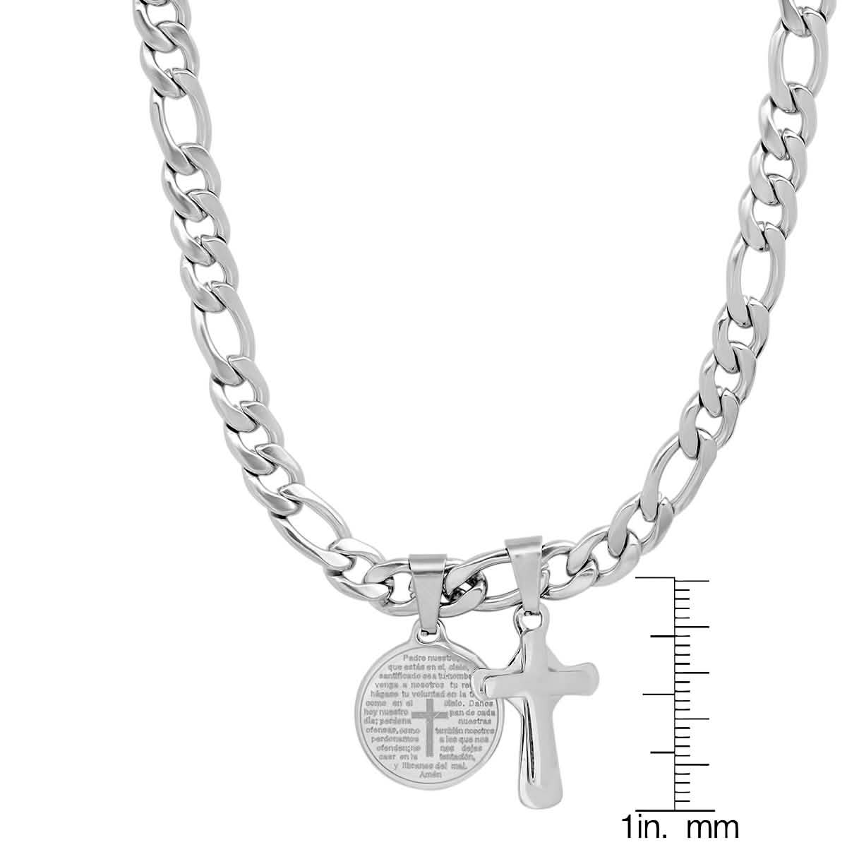 Men's Stainless Steel Cross and Our Father Prayer Round Pendant DailySale
