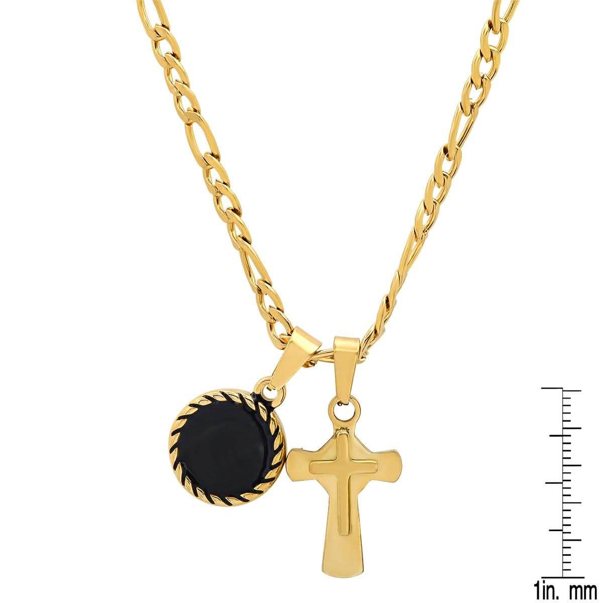 Men's Stainless Steel Cross and Round Black Enamel Pendant DailySale