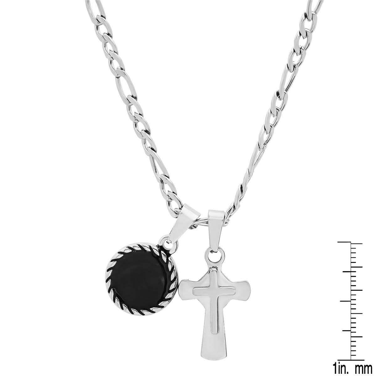 Men's Stainless Steel Cross and Round Black Enamel Pendant DailySale