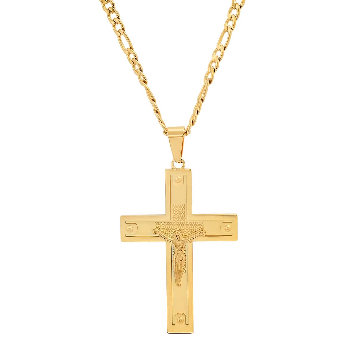 Men's Stainless Steel Crucifix Pendant with Studs DailySale