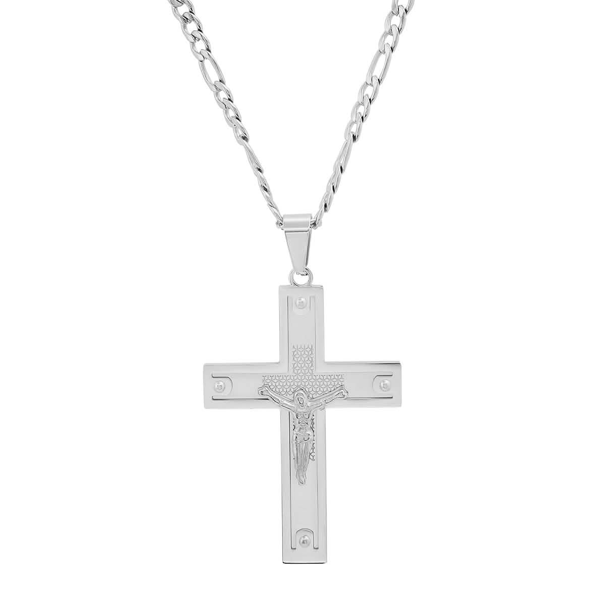 Men's Stainless Steel Crucifix Pendant with Studs DailySale