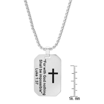 Men's Stainless Steel "For with God nothing Shall be Impossible" Dog Tag Pendant DailySale