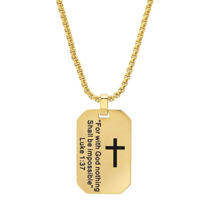 Men's Stainless Steel "For with God nothing Shall be Impossible" Dog Tag Pendant DailySale