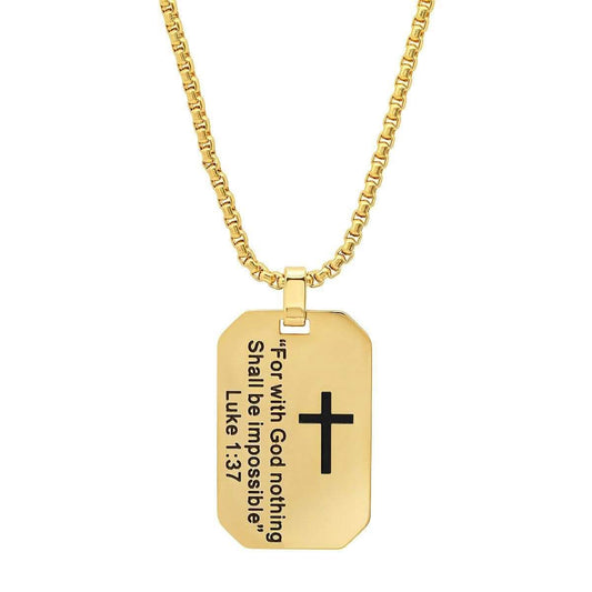 Men's Stainless Steel "For with God nothing Shall be Impossible" Dog Tag Pendant DailySale