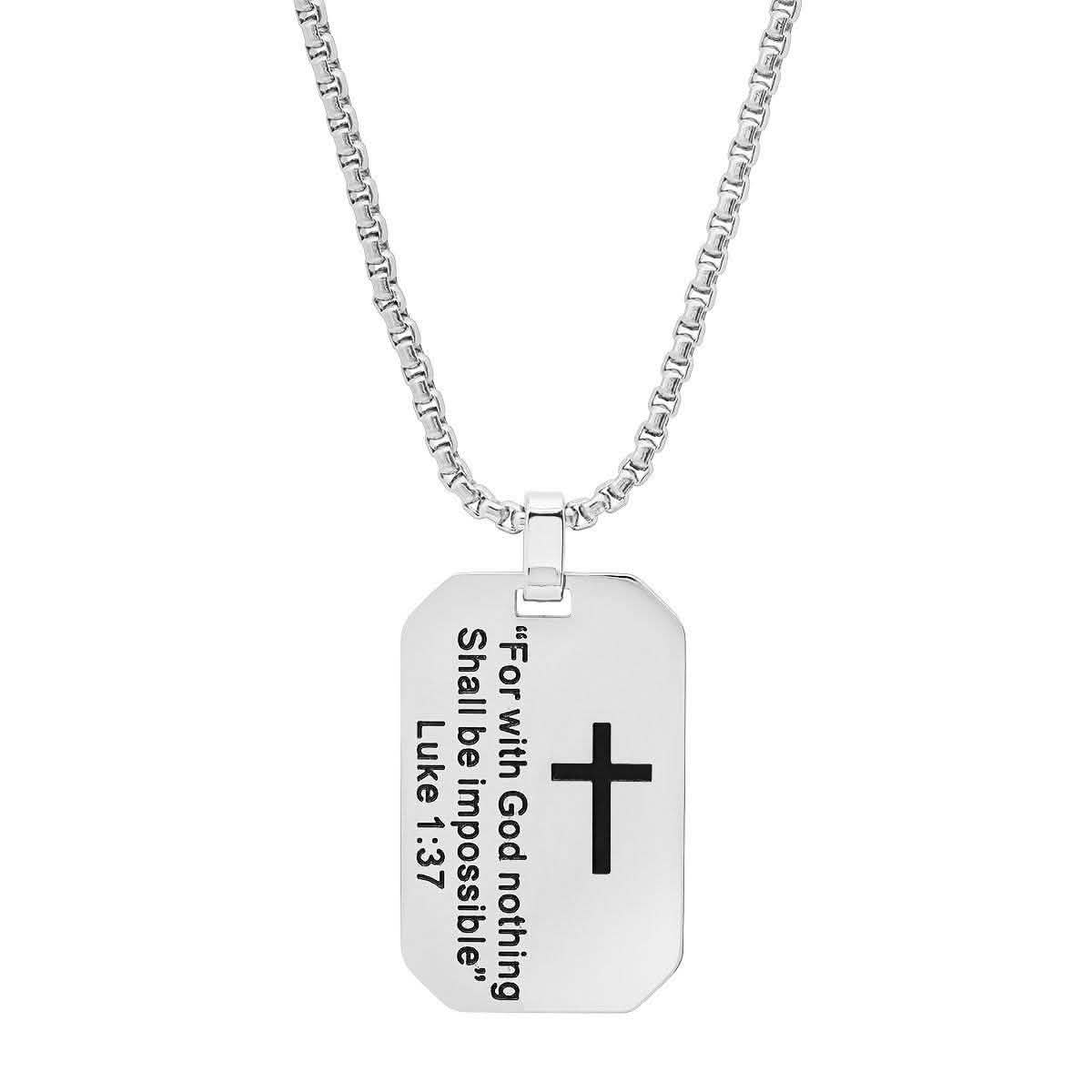 Men's Stainless Steel "For with God nothing Shall be Impossible" Dog Tag Pendant DailySale