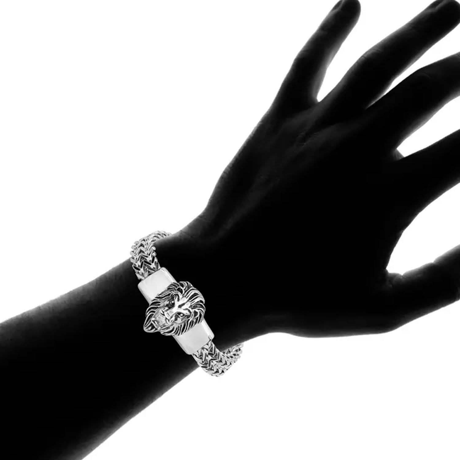 Men's Stainless Steel Lion Head Box Chain Bracelet DailySale