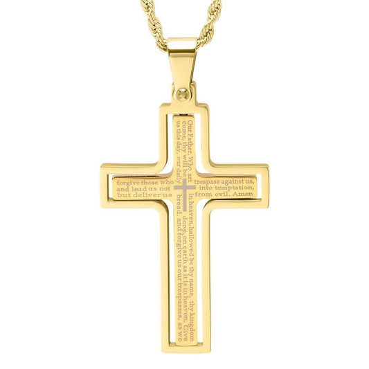 Men's Stainless Steel The Lord's Prayer Rotating Cross Pendant Necklace DailySale