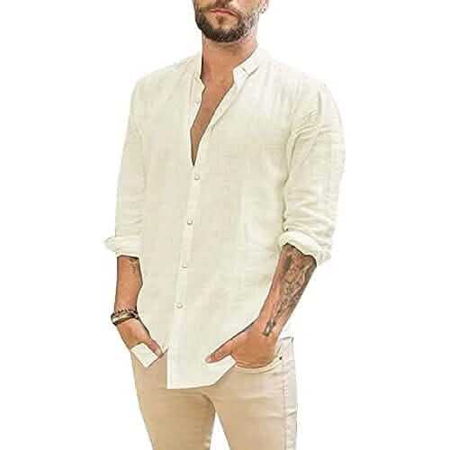 Mens Summer Casual Long Sleeve Cotton Linen T-Shirt DailySale