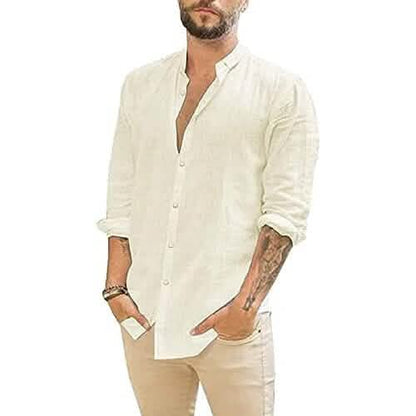 Mens Summer Casual Long Sleeve Cotton Linen T-Shirt DailySale