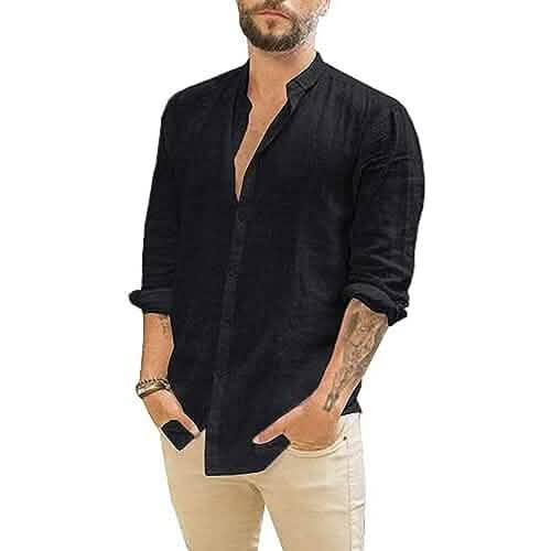 Mens Summer Casual Long Sleeve Cotton Linen T-Shirt DailySale