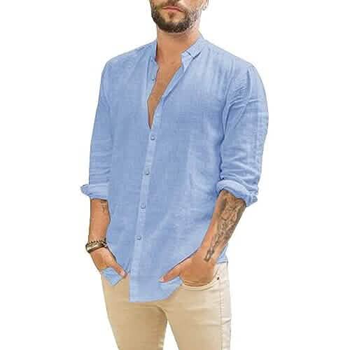 Mens Summer Casual Long Sleeve Cotton Linen T-Shirt DailySale