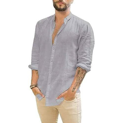 Mens Summer Casual Long Sleeve Cotton Linen T-Shirt DailySale
