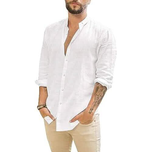 Mens Summer Casual Long Sleeve Cotton Linen T-Shirt DailySale