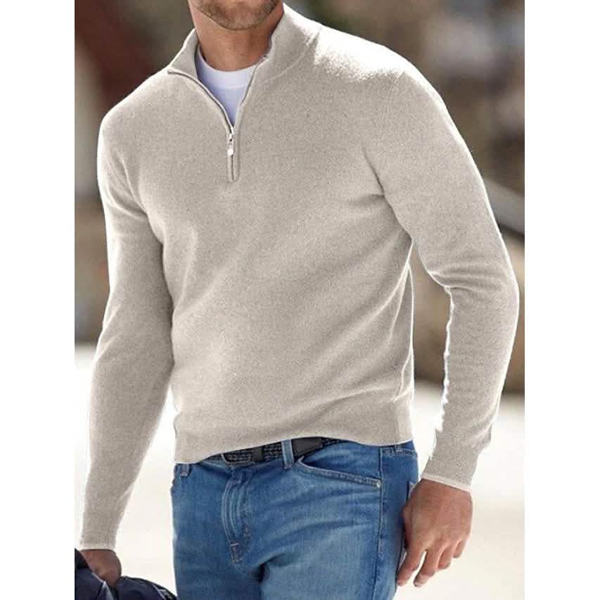 Men's Sweater Jumper Pullover Ribbed Knit Cropped Zipper Knitted Solid Color DailySale