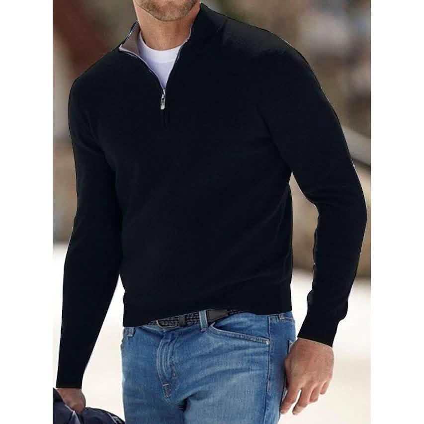 Men's Sweater Jumper Pullover Ribbed Knit Cropped Zipper Knitted Solid Color DailySale