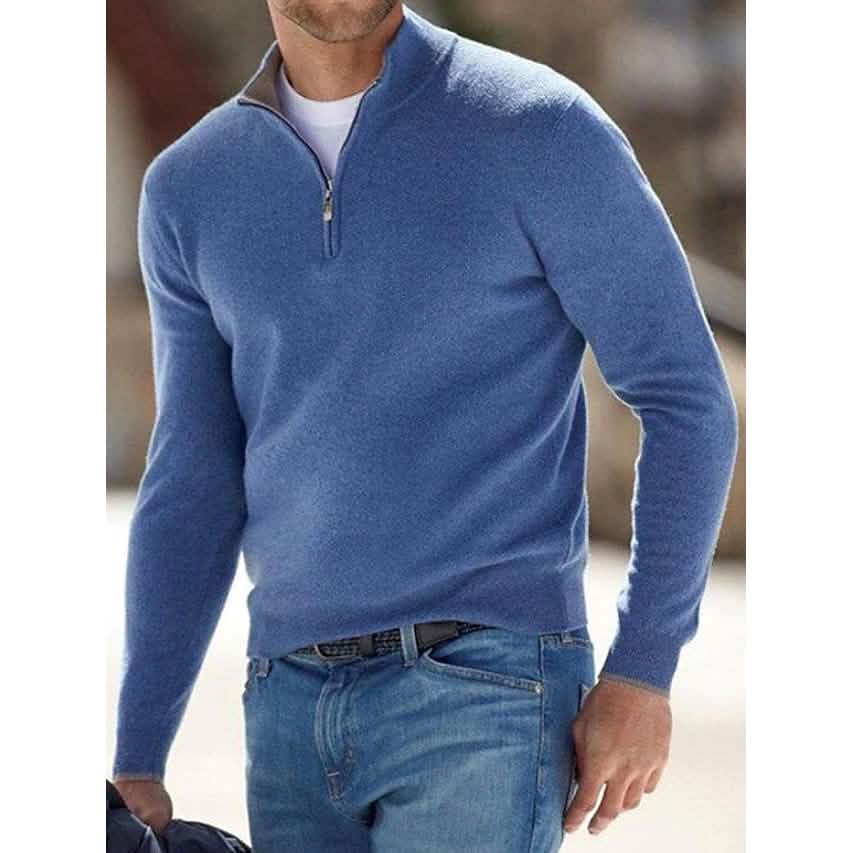 Men's Sweater Jumper Pullover Ribbed Knit Cropped Zipper Knitted Solid Color DailySale