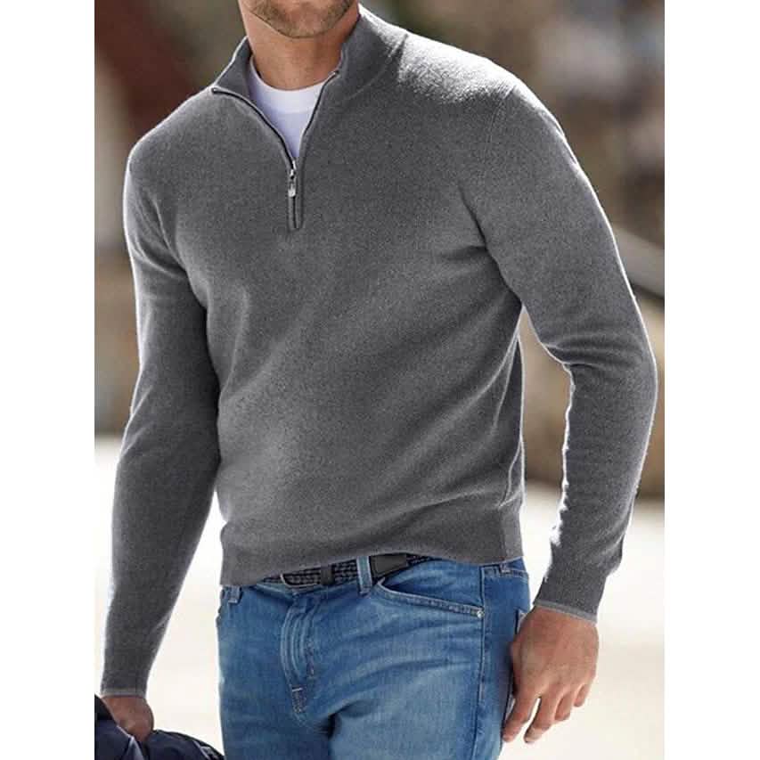 Men's Sweater Jumper Pullover Ribbed Knit Cropped Zipper Knitted Solid Color DailySale