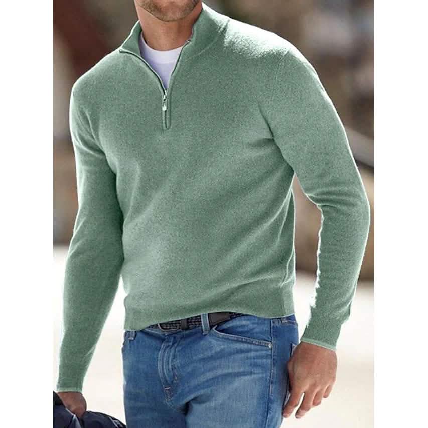 Men's Sweater Jumper Pullover Ribbed Knit Cropped Zipper Knitted Solid Color DailySale