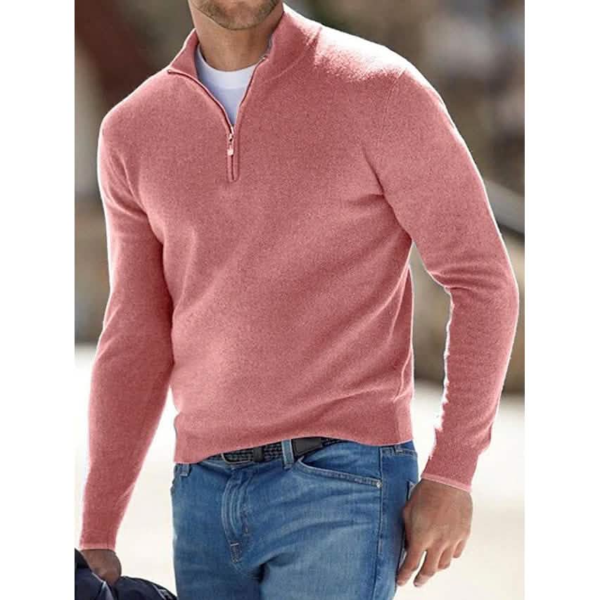 Men's Sweater Jumper Pullover Ribbed Knit Cropped Zipper Knitted Solid Color DailySale