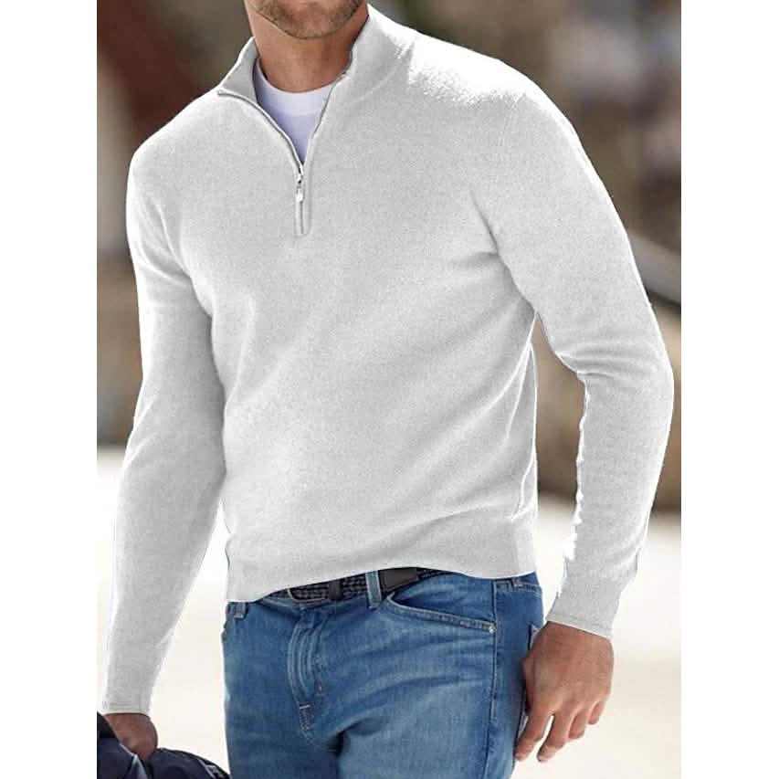 Men's Sweater Jumper Pullover Ribbed Knit Cropped Zipper Knitted Solid Color DailySale