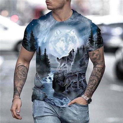 Men's T-Shirt 3D Animal Print Short Sleeve Daily Tops Streetwear Exaggerated Rainbow DailySale
