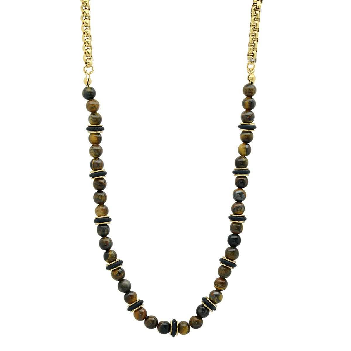 Men's Tiger Eye, Black Rubber and 18k Gold Plated Box Chain Necklace DailySale